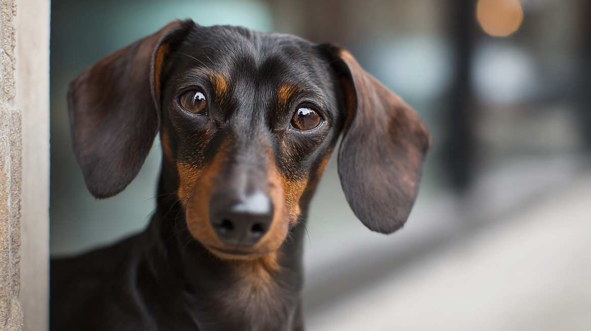 Blizak portret jazavičara sa crno-smeđim krznom i znatiželjnim pogledom